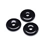 Natural Black Agate Donut/Pi Disc Pendants, 25x4mm, Hole: 5mm