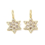 Brass Micro Pave Clear Cubic Zirconia Pendants, Star of David Charms, Long-Lasting Plated, Rack Plating, Lead Free & Cadmium Free