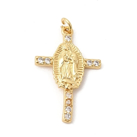 Латунные микропаве прозрачные подвески с фианитом, крест с амулетами девы марии, долговечный, стойки покрытие, без свинца и без кадмия