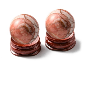 Natural Rhodonite Ball Display Decorations, with Base, for Desk Decoration