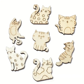 Cat Unfinished Wood Cutouts, Wooden Slice Pieces Ornaments for DIY Craft Home Decoration Supplies