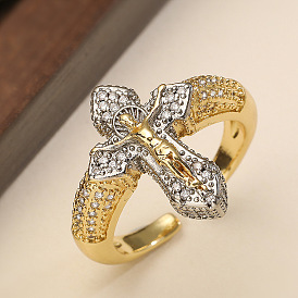 Распятие крест латунь микропаве прозрачный кубический цирконий регулируемые манжеты кольца