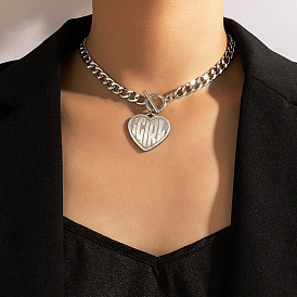 Punk Style Chunky Chain Heart Letter Metal Single Layer Necklace