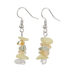 Natural Gemstone Dangle Earrings, with Brass Earring Hooks, Platinum