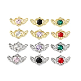 Rack Plating Alloy Pendants, with Rhinestone, Wing, Mixed Color