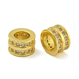 Rack Plating Brass Micro Pave Cubic Zirconia Beads, Long-Lasting Plated, Cadmium Free & Lead Free, Column