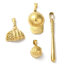 PVD Vacuum Plating 304 Stainless Steel Pendants, Golden, Baseball Theme Charm