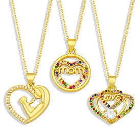 Colorful Heart-shaped Pendant Necklace for Mom, with Zircon Stones - Fashionable European and American Style Gift (Nky44)