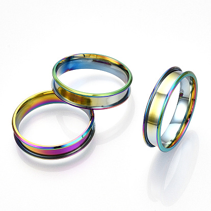 201 Stainless Steel Grooved Finger Ring for Women