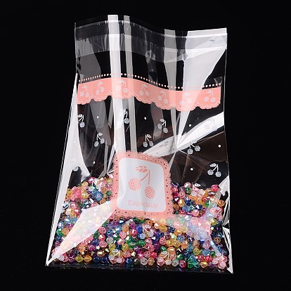Rectangle OPP Cellophane Bags, with Cherry Pattern, 14x9.9cm, Bilateral Thickness: 0.07mm, about 95~100pcs/bag