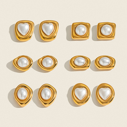 Boucles d'oreilles puces en acier inoxydable avec perles pour femmes, or