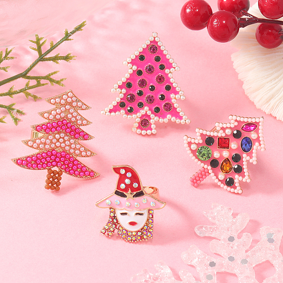 Уникальные кольца-манжеты из сплава со стразами в виде рождественской елки и ведьмы, эмалевые кольца для женщин