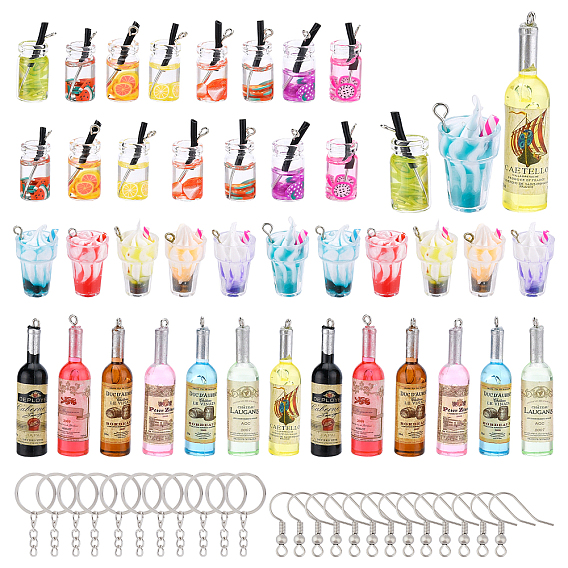 DIY Earring Making Kits, Including Glass Bottle Pendants, Plastic Cup Pendants, Resin Big Pendants, Iron Split Key Rings, Brass Earring Hooks