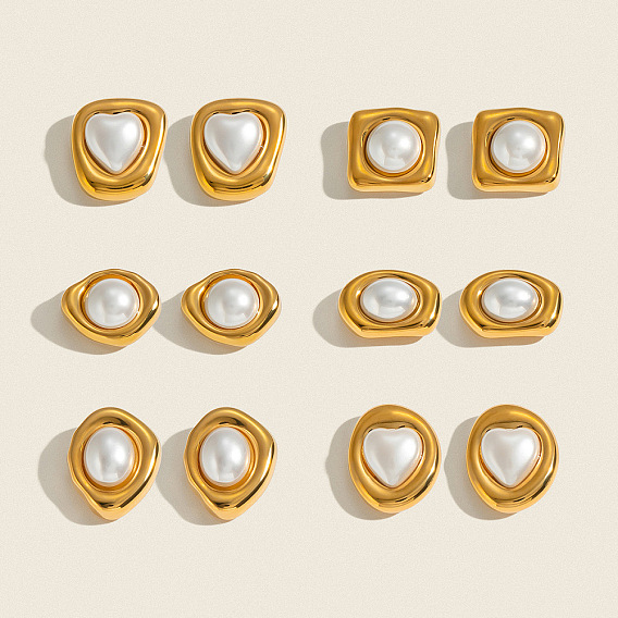 304 Stainless Steel with Pearl Stud Earrings for Women, Golden