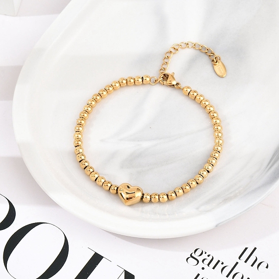 304 эластичные браслеты из нержавеющей стали с бусинами для женщин, сердце