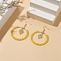 Glass Seed Braided Ring & Rhombus Dangle Earrings, Golden 304 Stainless Steel Jewelry for Women