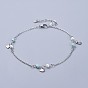 304 Stainless Steel Charm Anklets, with Synthetic Turquoise Beads and Glass Pearl, Heart