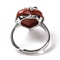 Gemstone Heart with Bowknot Adjustable Ring, Brass Wire Wrap Jewelry for Women, Cadmium Free & Lead Free, Platinum