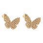 Butterfly Rack Plating Brass Stud Earrings, with Clear Cubic Zirconia, Lead Free & Cadmium Free