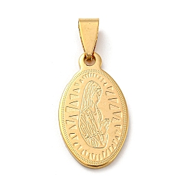 Vacuum Plating 304 Stainless Steel Pendants, Oval with Virgin Mary Charm
