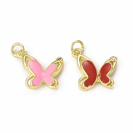 Brass Micro Pave Cubic Zirconia Pendants, with Jump Ring, Enamel Style, Butterfly Charm, Golden