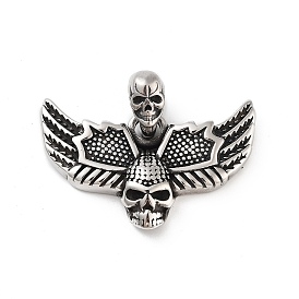 Retro 304 Stainless Steel Pendants, Skull with Wing Charm