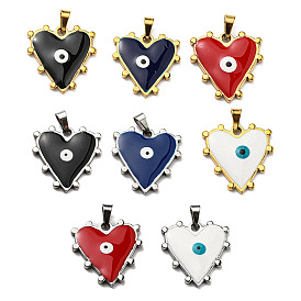 Ion Plating(IP) 304 Stainless Steel Pendants, with Enamel, Heart with Evil Eye Charm