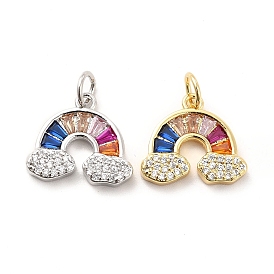 Rack Plating Brass Cubic Zirconia Charm, Rainbow Charms, Long-Lasting Plated, with Jump Rings, Cadmium Free & Lead Free