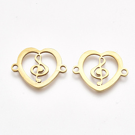 201 Stainless Steel Links Connectors, Laser Cut Links, Heart with Music Note