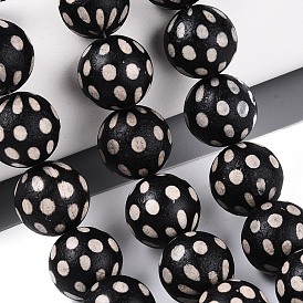 Нити бусин дзи из натурального агата в тибетском стиле, круглые, окрашенная и подогревом, чёрные