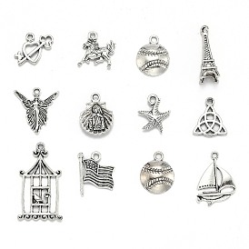 Mixed Tibetan Style Alloy Pendants, Mixed Shapes, 10~60x5~60mm, Hole: 1~9mm