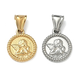 304 подвески из нержавеющей стали, Плоская круглая подвеска с медальоном в виде херувима.