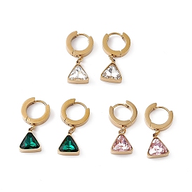 Boucles d'oreilles créoles pendantes triangle zircone cubique, or 304 bijoux en acier inoxydable pour femmes