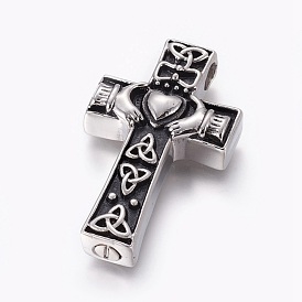 Retro 304 Stainless Steel Pendants, Cross with Heart
