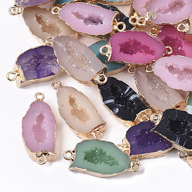 Druzy Resin Links Connectors, Imitation Geode, with Light Gold Plated Iron Loops