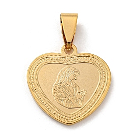 Vacuum Plating 304 Stainless Steel Pendants, Heart with Virgin Mary Charm