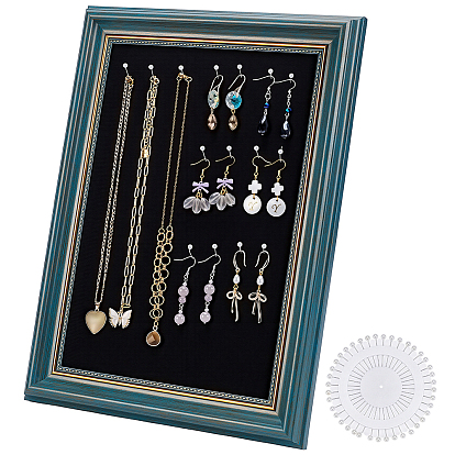 1Pc Photo Frame Plastic Earring Display Stands with Foam Liner and Needles, Rectangle