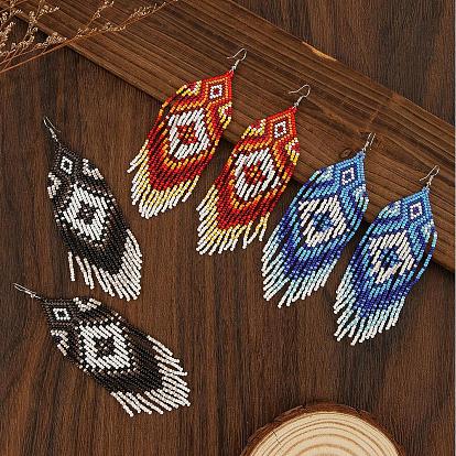 Серьги-кисточки в стиле бохо, с геометрическими стеклянными бусинами ручной работы, платина