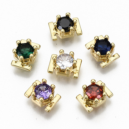 Brass Micro Pave Cubic Zirconia Cabochons, Fit Floating Locket Charms, Cadmium Free & Nickel Free & Lead Free, Hexagon