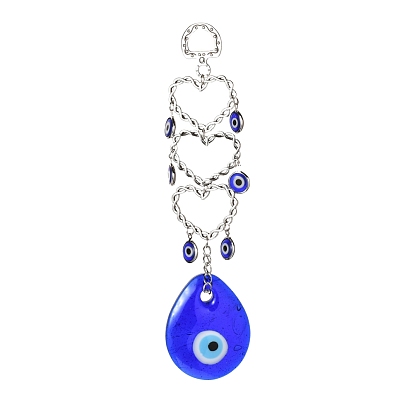 Heart Alloy Big Home Decorations, with Resin Beads, Iron Findings, Wall Hanging Decoration, Teardop with Evil Eye