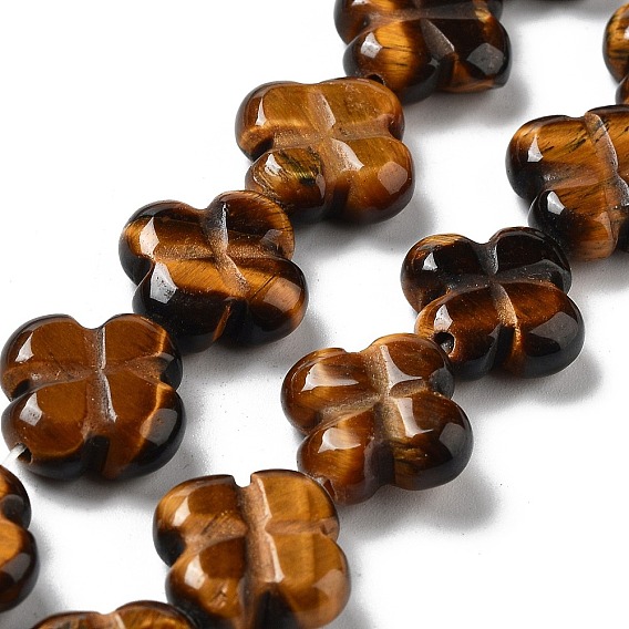 Природных тигровый глаз бисер нитей, 4-лепестков цветка