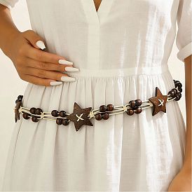 Богемные этнические цепочки на талию из кокосового ореха и дерева, украшенные бусинами, для платьев, регулируемые деревянные ремни в виде звезд для платья