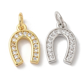 Rack Plating Brass Clear Cubic Zirconia Pendants, with Jump Ring, Long-Lasting Plated, Lead Free & Cadmium Free, Horse Shoes