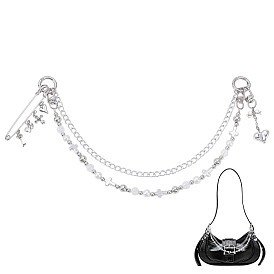 Алюминиевые цепочки и акриловые бусины двухслойные крестообразные декоративные цепочки для кошельков, с поворотными застежками из сплава и железной брошью