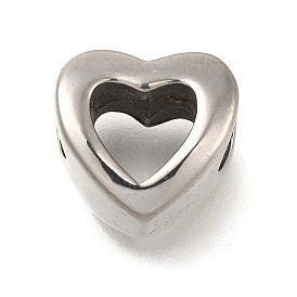 304 Stainless Steel European Beads, Large Hole Beads, Heart