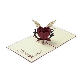 Rectangle 3D Heart & Lovers Pop Up Paper Greeting Card, with Envelope, Valentine's Day Wedding Birthday Invitation Card