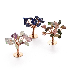 Natural Gemstone Chips Display Decorations, with Golden Plated Brass Wires, Lucky Tree