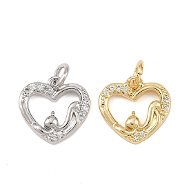 Латунные микро проложить кубического циркония подвески, сердце, без кадмия и без свинца, стойки покрытие, долговечный, с целью перехода в кольце