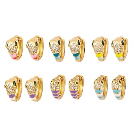 Brass Micro Pave Cubic Zirconia Earrings, Snake Enamel Hoop Earrings for Women, Real 18K Gold Plated