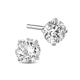 SHEGRACE 925 Sterling Silver Four Pronged Ear Studs, with AAA Cubic Zirconia and Ear Nuts